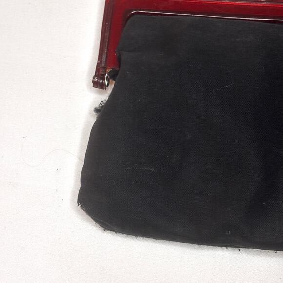 Vintage 1950s Tapestry Clutch Change Purse Kiss Lock Black Floral Lucite AS IS - Picture 5 of 16